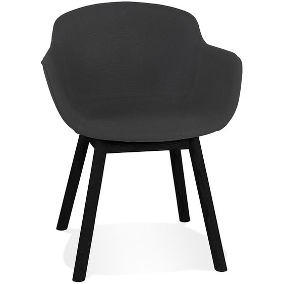 Chaise avec accoudoirs LAMBIC en tissu noir et pieds en bois noir