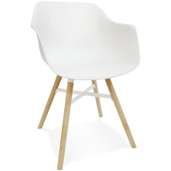 Chaise avec accoudoirs MELIS blanche avec pieds en métal et bois naturel