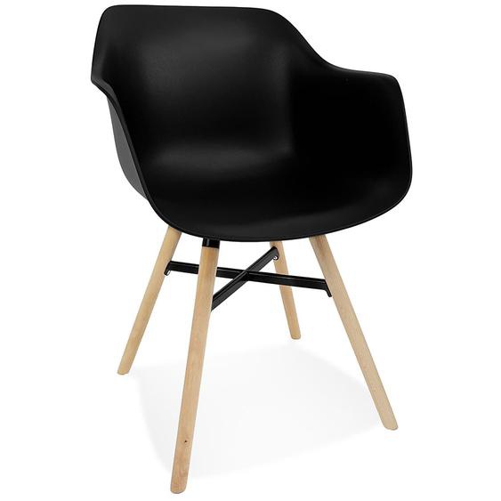 Chaise avec accoudoirs MELIS noire avec pieds en métal et bois naturel