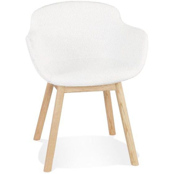 Chaise avec accoudoirs MOUTOU en tissu mouton blanc et pieds en bois naturel