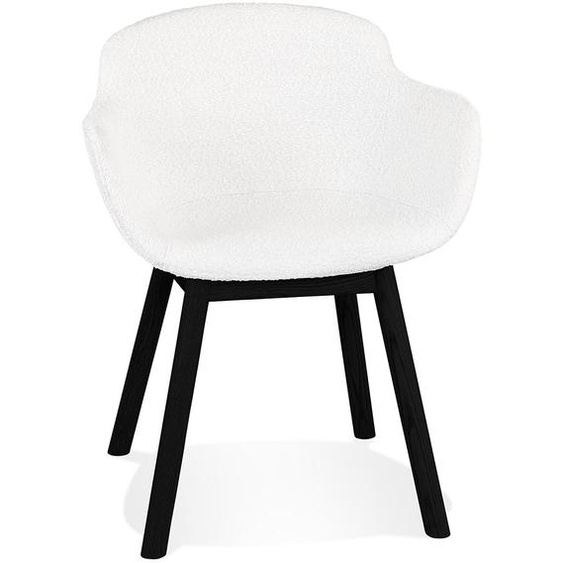Chaise avec accoudoirs MOUTOU en tissu mouton blanc et pieds en bois noir