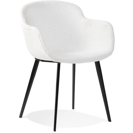 Chaise avec accoudoirs RACHEL en tissu bouclé blanc