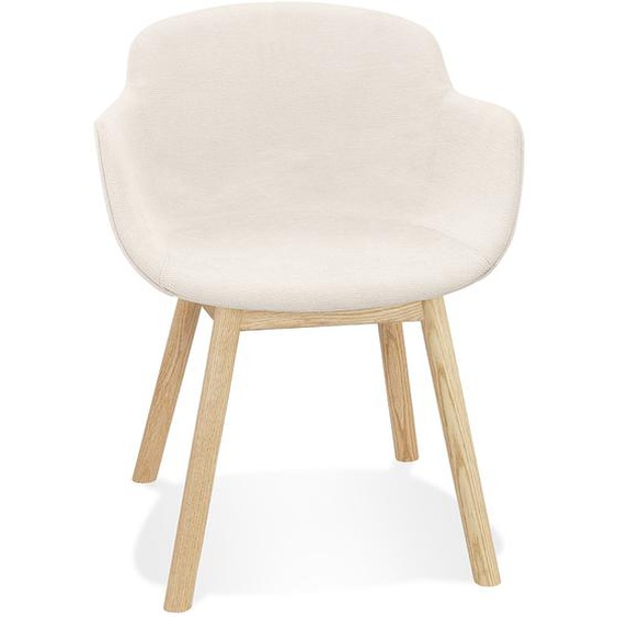 Chaise avec accoudoirs ROSSINI en tissu beige et pieds en bois naturel