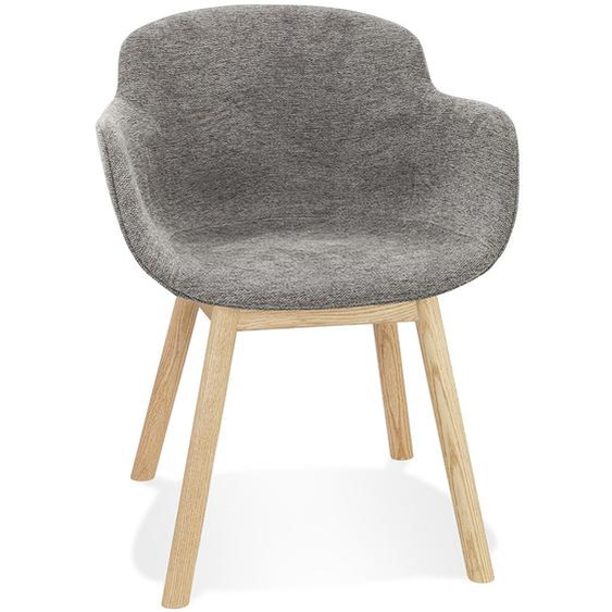 Chaise avec accoudoirs ROSSINI en tissu gris foncé et pieds en bois naturel