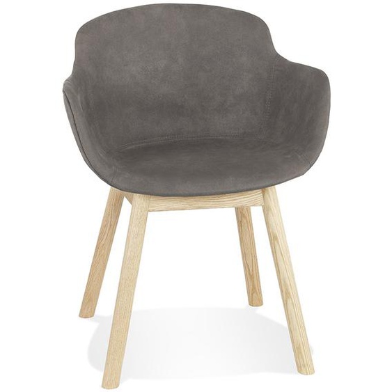 Chaise avec accoudoirs RUPERT en microfibre grise foncée et pieds en bois naturel