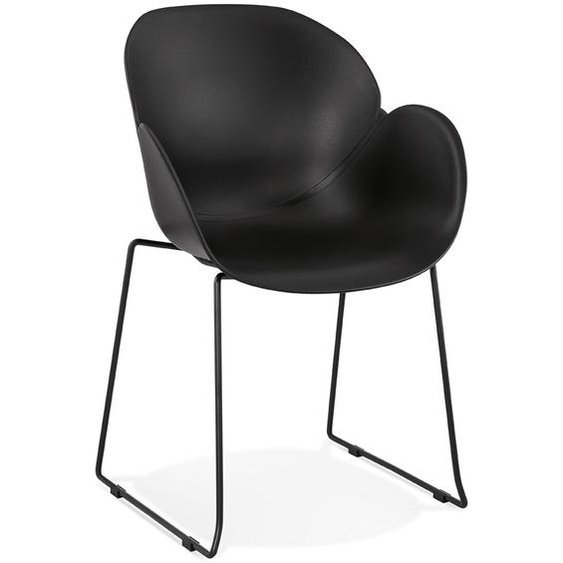 Chaise avec accoudoirs ZAKARY noire avec pied en métal - intérieur /extérieur