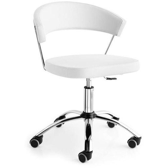 Chaise bureau pivotant  NEW YORK 360 pieds chromé assise aspect cuir blanc