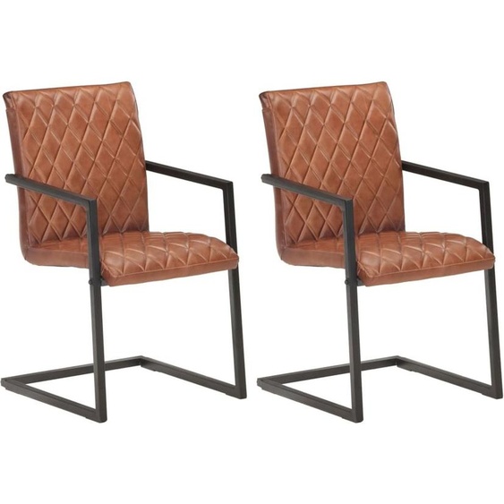 Chaise cantilever 2 pcs. Marron Cuir véritable
