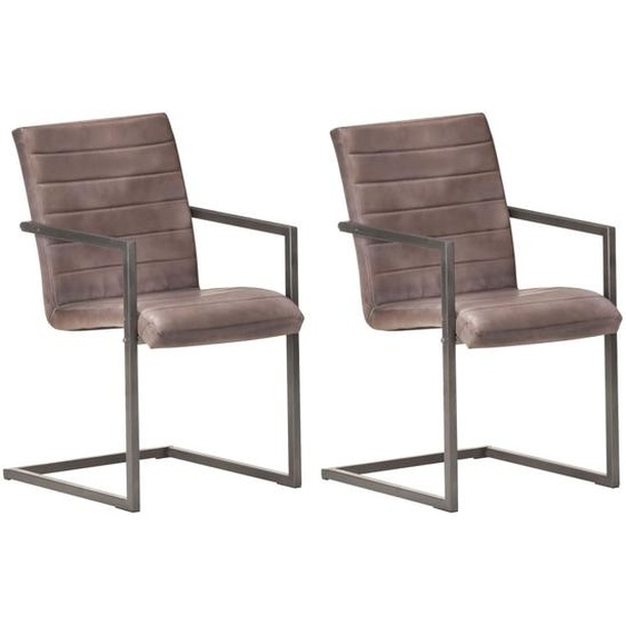 Chaise cantilever 2 pcs. Marron Cuir véritable
