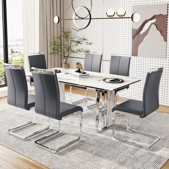 Chaise cantilever (4 pcs), Chaise de salle à manger, Set de 4, Chaise rembourrée, en similicuir, supporte jusquà 120 kg