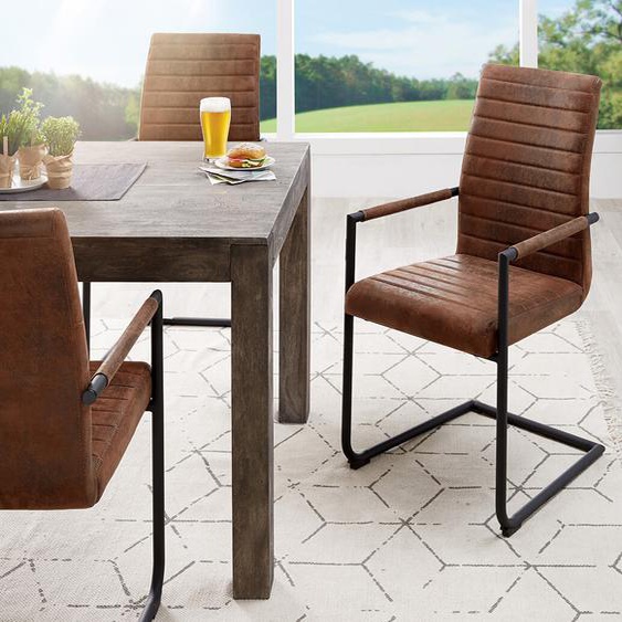 chaise-cantilever Daan marron vintage cadre métallique noir, Chaises de salle à manger