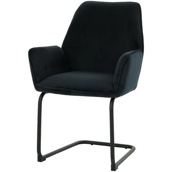 Chaise cantilever HWC-G67, chaise de salle à manger Chaise de cuisine, tissu/textile Öko-Tex MVG ~ anthracite-bleu