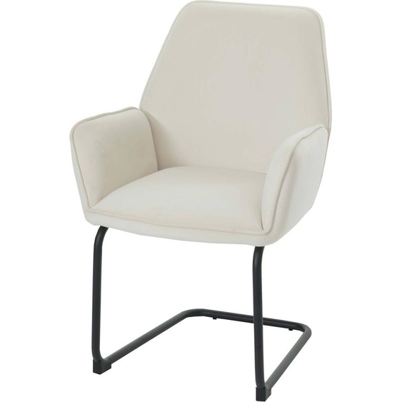 Chaise cantilever HWC-G67, chaise de salle à manger Chaise de cuisine, tissu/textile Öko-Tex MVG ~ crème-beige