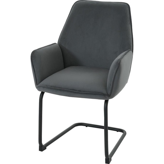 Chaise cantilever HWC-G67, chaise de salle à manger Chaise de cuisine, tissu/textile Öko-Tex MVG ~ gris foncé