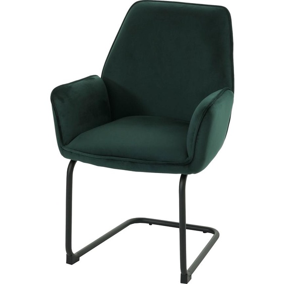 Chaise cantilever HWC-G67, chaise de salle à manger, chaise de cuisine, tissu/textile Öko-Tex MVG ~ vert