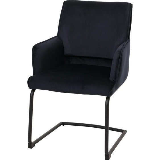 Chaise cantilever HWC-N60, chaise de salle à manger Chaise de cuisine, tissu/textile Oeko-Tex ~ anthracite-bleu