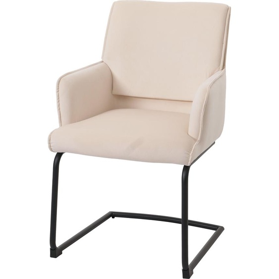 Chaise cantilever HWC-N60, chaise de salle à manger Chaise de cuisine, tissu/textile Oeko-Tex ~ crème-beige