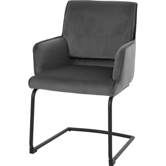 Chaise cantilever HWC-N60, chaise de salle à manger Chaise de cuisine, tissu/textile Oeko-Tex ~ gris foncé