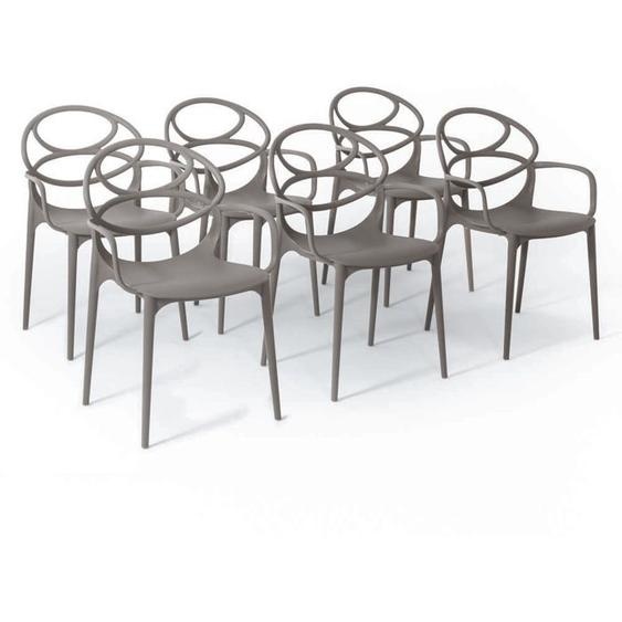 Chaise - Charlotte - Empilable - Polypropylène renforcé - Design moderne - 6 pièces - Gris tourterelle