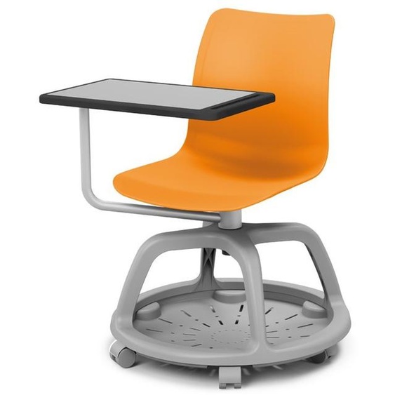Chaise coque de formation Thaïs sur roulettes avec tablette écritoire - Polypropylène Orange