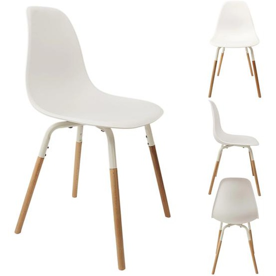 Chaise coque Greta en polypropylène - Blanc / Pieds bois brut