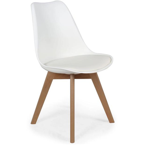 Chaise coque Thelma avec coussin - Blanc / Pieds bois brut