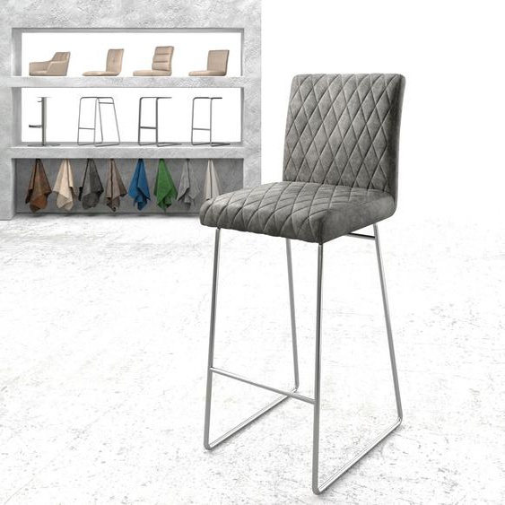 Chaise-de-bar Earnest-Flex piqué en diamant  vintage gris  cadre de patins acier inoxydable, Chaises de bar
