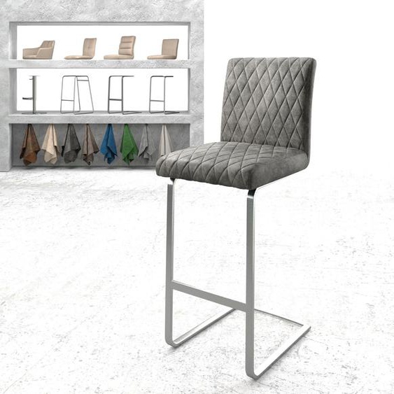 Chaise-de-bar Earnest-Flex piqué en diamant  vintage gris  chaise cantilever acier plat inoxydable, Chaises de bar