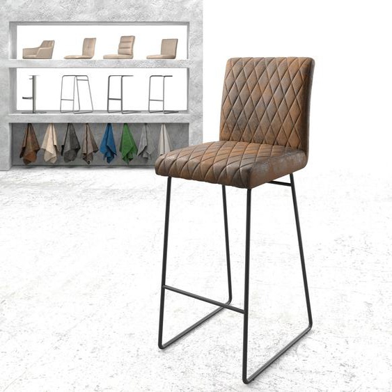 Chaise-de-bar Earnest-Flex piqué en diamant vintage marron  cadre de patins métal, Chaises de bar