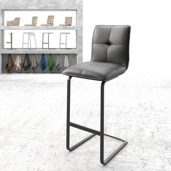 Chaise-de-bar Maddy-Flex cuir véritable noir chaise cantilever métal plat, Chaises de bar