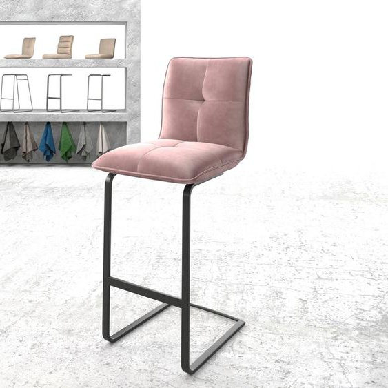 Chaise-de-bar Maddy-Flex velours rosé chaise cantilever métal plat, Chaises de bar