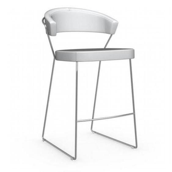 Chaise de bar NEW YORK design italienne  structure acier chromé assise cuir blanc optique