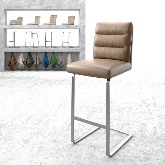 Chaise-de-bar Pela-Flex marron faux cuir vintage chaise cantilever acier plat inoxydable, Chaises de bar