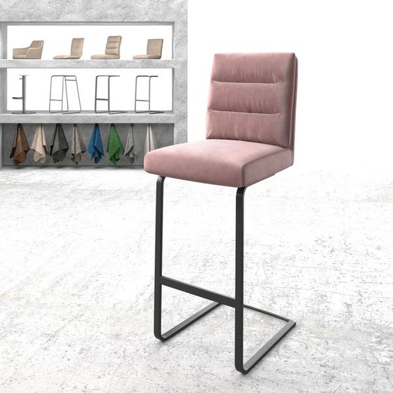 Chaise-de-bar Pela-Flex velours rosé chaise cantilever métal plat, Chaises de bar