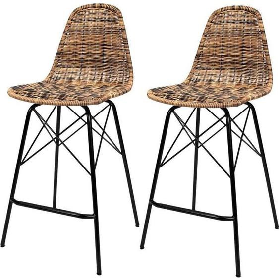 Lot de 2 chaises de bar 63 cm en résine tressé marron -  Rendez-Vous Déco