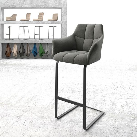 Chaise-de-bar Yulo-Flex tissu texturé anthracite chaise cantilever métal plat, Chaises de bar