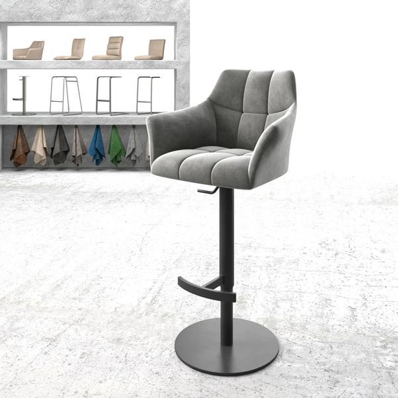 Chaise-de-bar Yulo-Flex velours gris pied pivotant réglable en hauteur métal, Chaises de bar