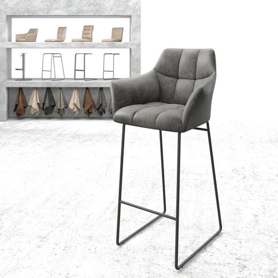Chaise-de-bar Yulo-Flex vintage gris cadre patin métal, Chaises de bar