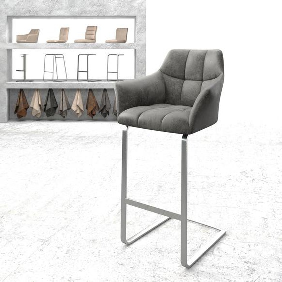 Chaise-de-bar Yulo-Flex vintage gris cantilever plat acier inoxydable, Chaises de bar