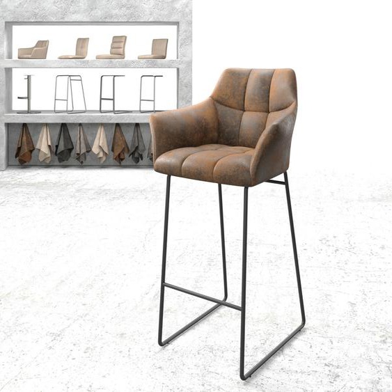 Chaise-de-bar Yulo-Flex vintage marron cadre patin métal, Chaises de bar
