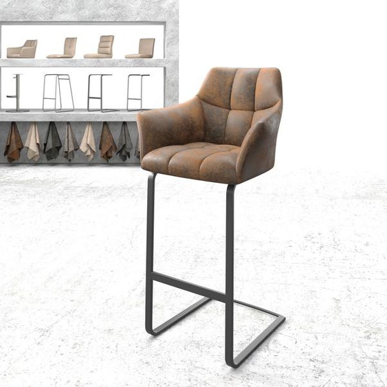 Chaise-de-bar Yulo-Flex vintage marron cantilever plat métal, Chaises de bar