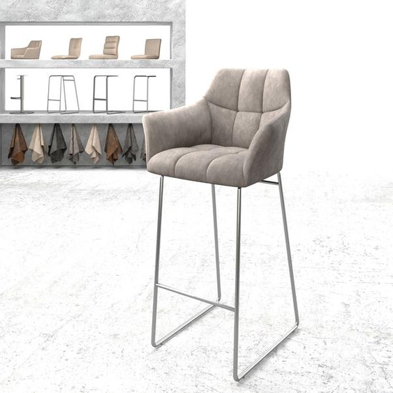 Chaise-de-bar Yulo-Flex vintage taupe cadre patin acier inoxydable, Chaises de bar