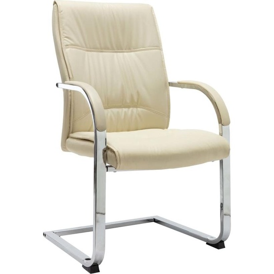 Chaise de bureau à piétement luge Crème Similicuir