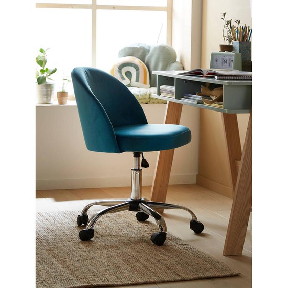 Chaise de bureau à roulettes enfant en velours bleu/vert