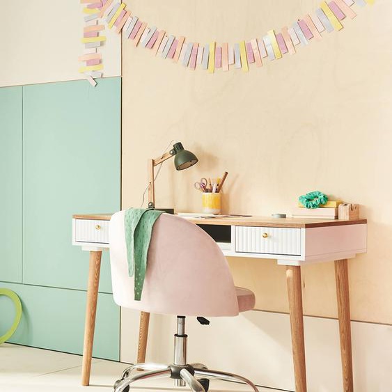 Chaise de bureau à roulettes enfant en velours rose poudré
