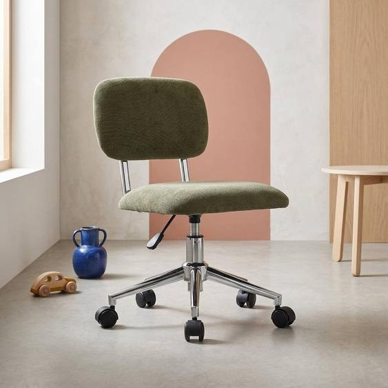 Chaise De Bureau Enfant À Roulettes Ajustable Tissu Chenille - Amory Kid Kaki