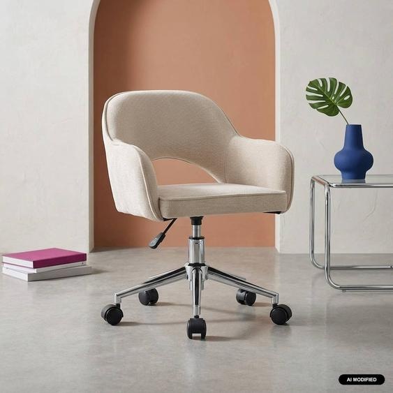 Chaise De Bureau Enfant À Roulettes Ajustable Tissu Chenille - Jim Kid Beige