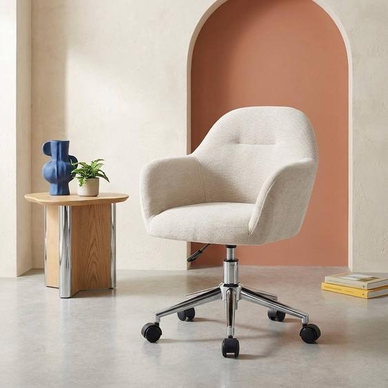 Chaise De Bureau Enfant À Roulettes Ajustable Tissu Chenille - Stan Kid Beige