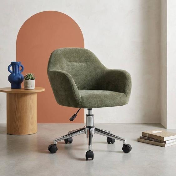 Chaise De Bureau Enfant À Roulettes Ajustable Tissu Chenille - Stan Kid Kaki