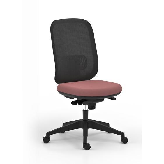 Chaise de bureau ergonomique Alaia dossier maille Noir et assise en tissu Framboise avec renfort lombaire